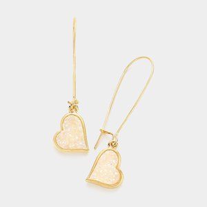 Champagne Colored Druzy Heart Drop Dangle Earrings